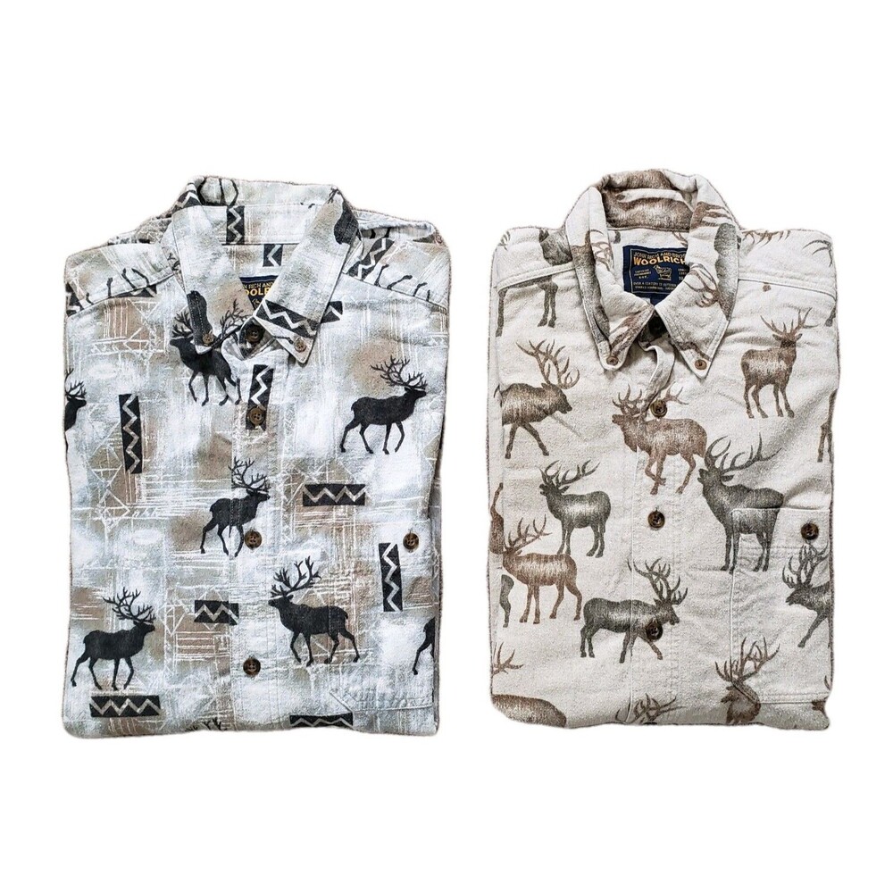 Lot Of 2 VTG Woolrich Caribou Sz Large Mens Thick Long Sleeve Button Down Shirts